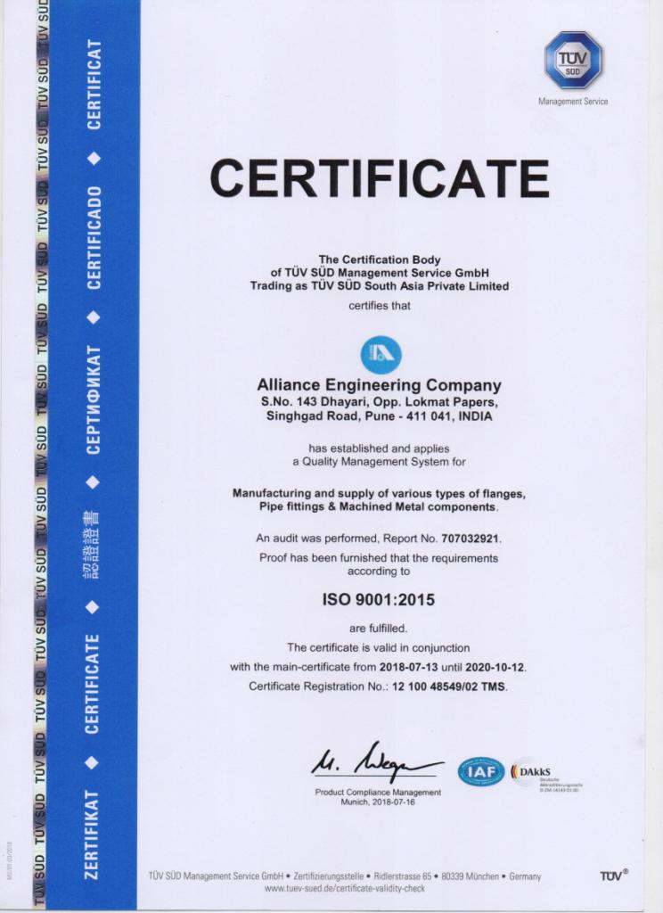 ISO Certificate - Alliance Engineering Company